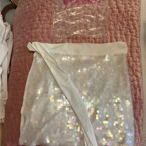 NWT! Oceanus Iridescent White Sequin Wrap Skirt